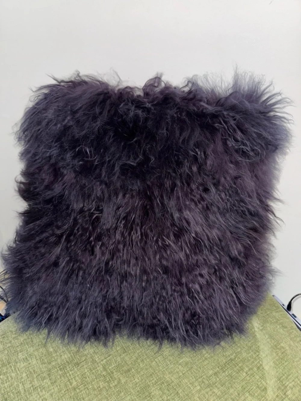 Mongolian Lamb Fur Large Pillow Wool Purple Gray